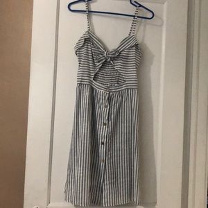 Blue & White Stripe Knotted Cut Out Dress